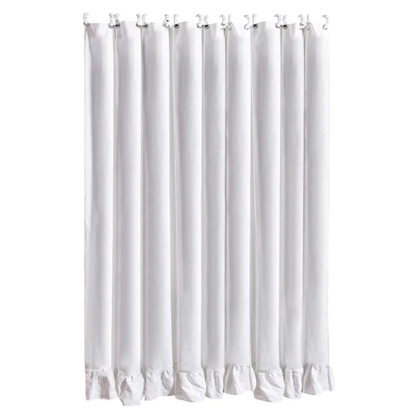 Washed Linen Ruffled Shower Curtain, White