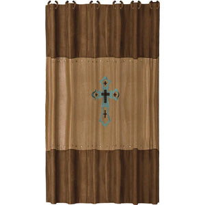 Las Cruces Shower Curtain, Faux Leather w/ Turquoise Cross