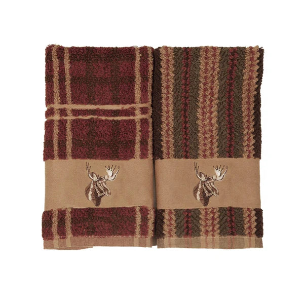Embroidered Moose 3PC Towel Set, Stripe