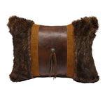 FAUX FUR LUMBAR THROW PILLOW W/ CONCHO & FRINGE