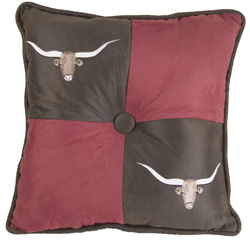 Longhorn Embroidered Pillow
