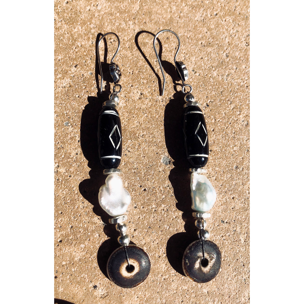 Polished Black Bone & Freshwater Pearl Jewelry